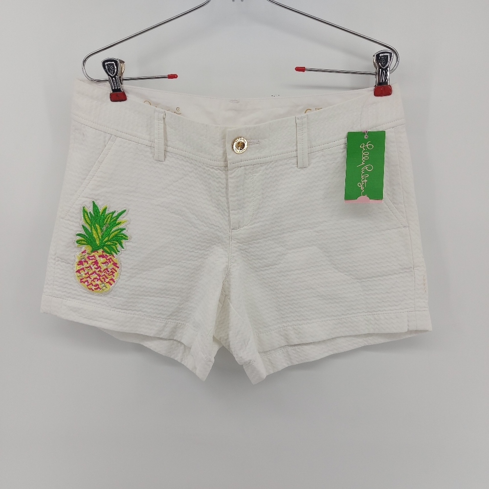 Lilly Pulitzer Callahan Shorts Resort White Solid Pineapple Patch Size 6